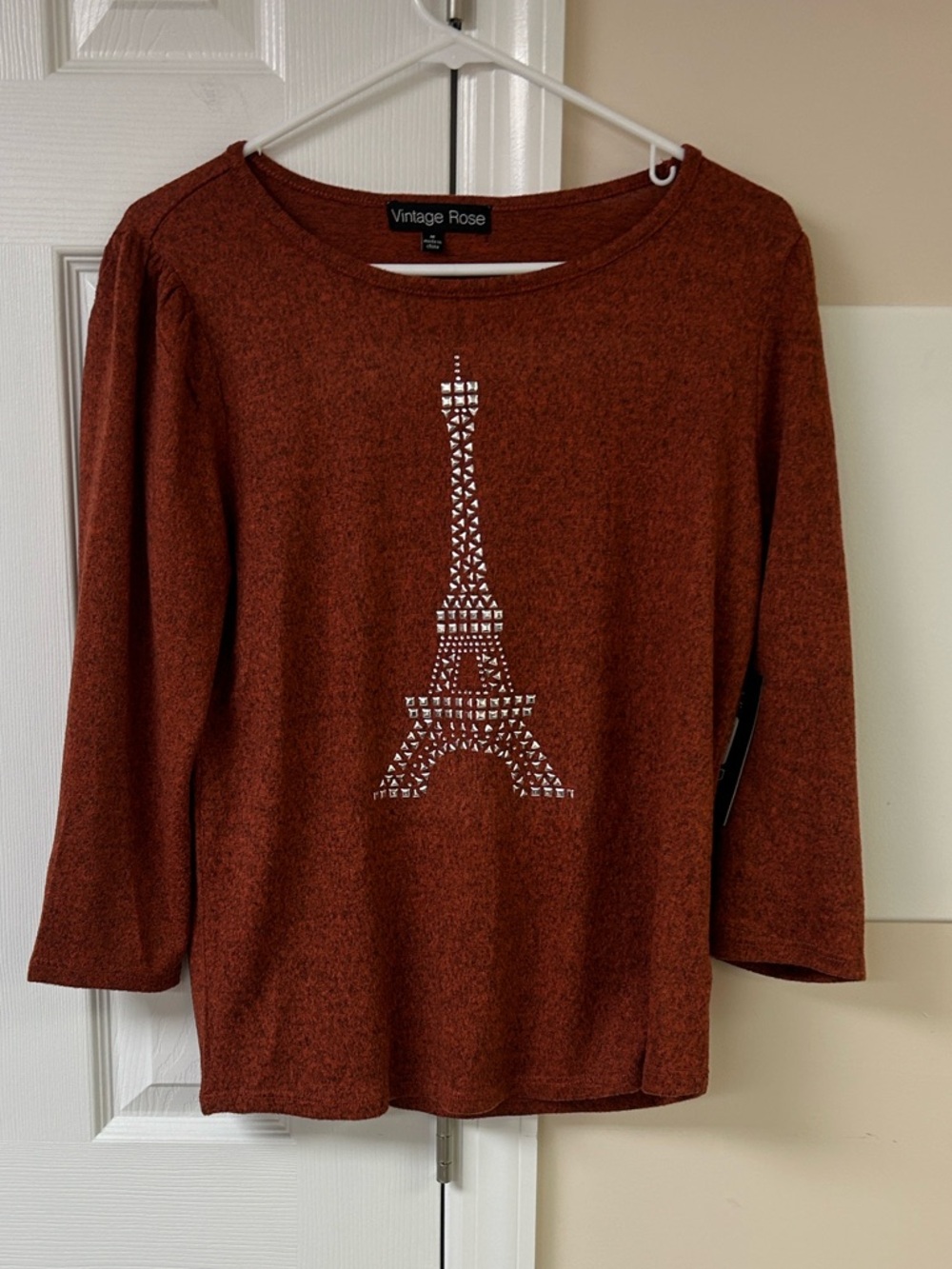 NWT Vintage Rose Eiffel Tower Paris 3/4 Sleeve Top